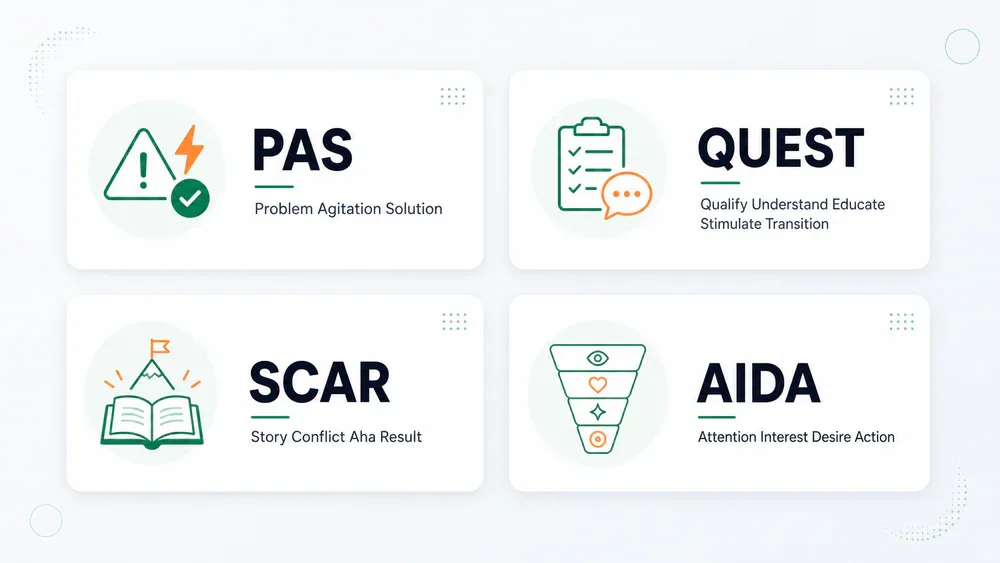 Bốn công thức viết nội dung: PAS, QUEST, SCAR, AIDA