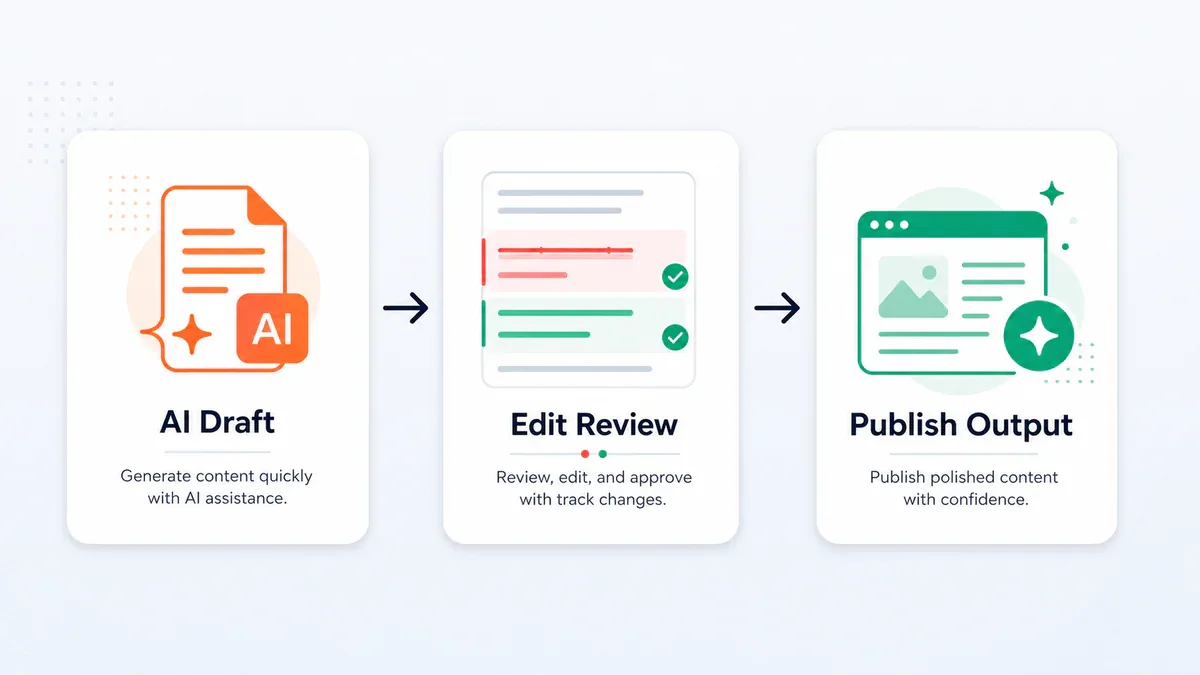 Quy trình ba bước: AI Draft - Edit Review - Publish Output