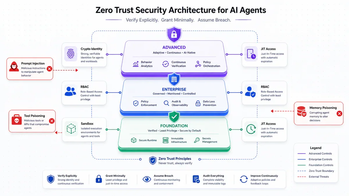 Kiến trúc Zero Trust 3 tầng: Foundation, Enterprise, Advanced cho agentic AI