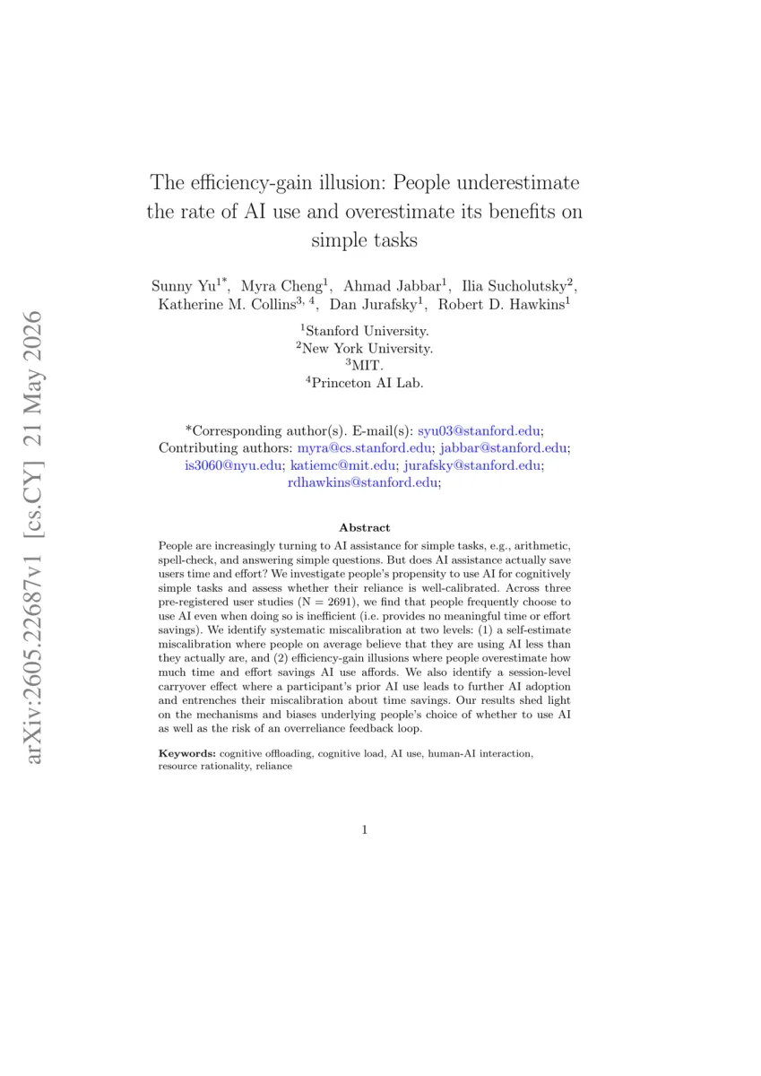 Trang đầu paper The efficiency-gain illusion - Stanford, NYU, MIT, Princeton AI Lab