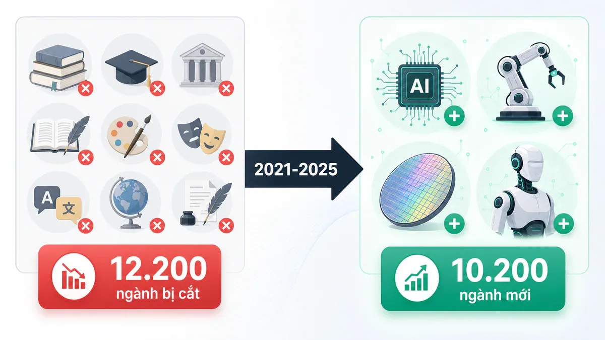 So sánh 12.200 ngành bị cắt vs 10.200 ngành mới tập trung vào AI và công nghệ