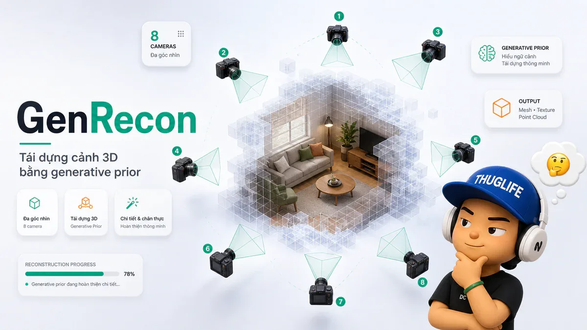 GenRecon dựng cảnh 3D từ 8 view RGB với Trellis.2 generative prior