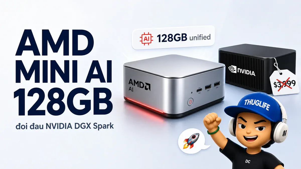 AMD Ryzen AI Halo mini PC 128GB đối đầu NVIDIA DGX Spark