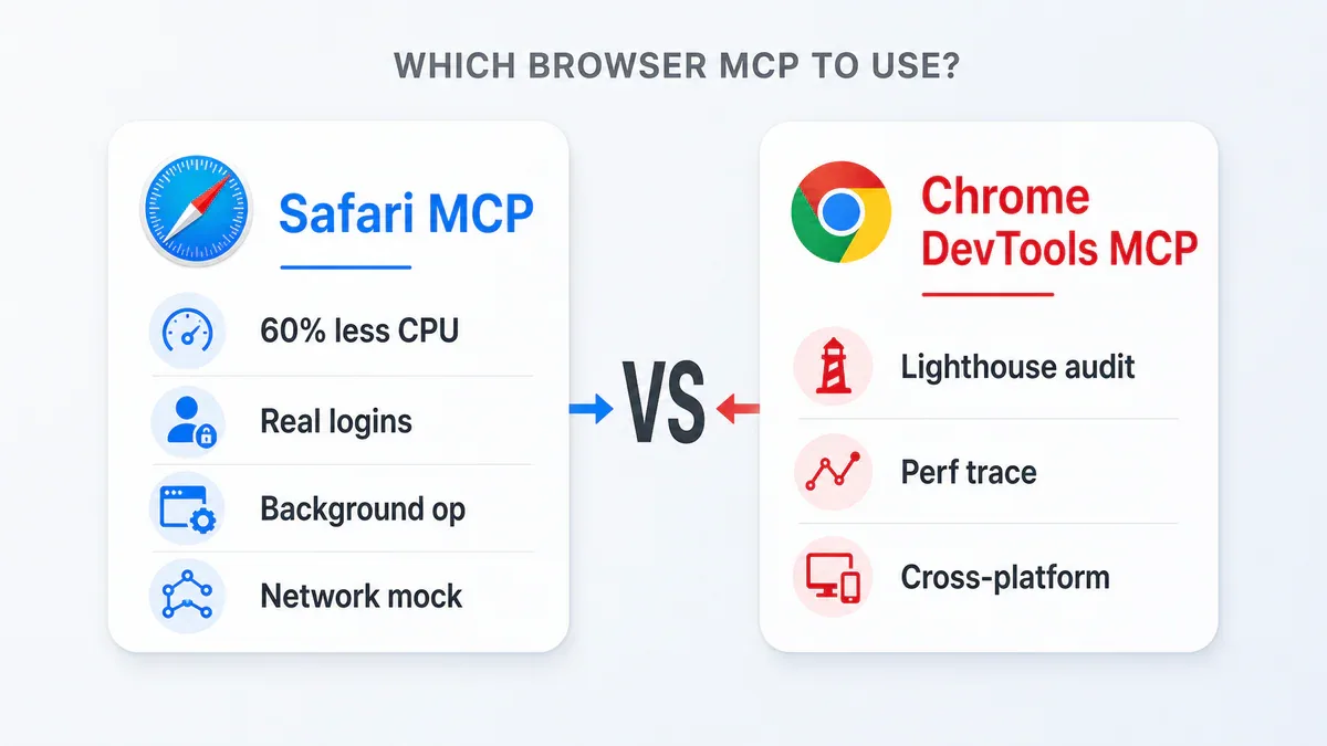 So sanh Safari MCP vs Chrome DevTools MCP
