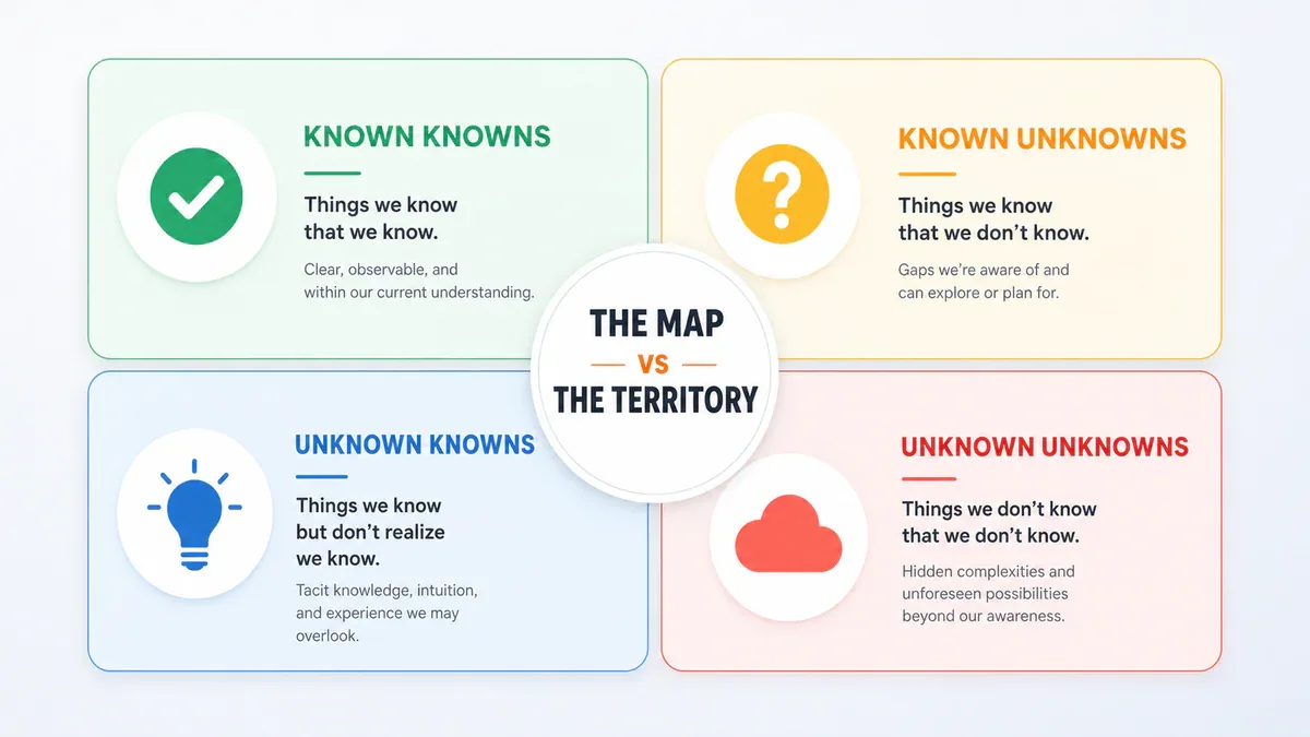 Framework 4 loại unknowns: Known Knowns, Known Unknowns, Unknown Knowns, Unknown Unknowns