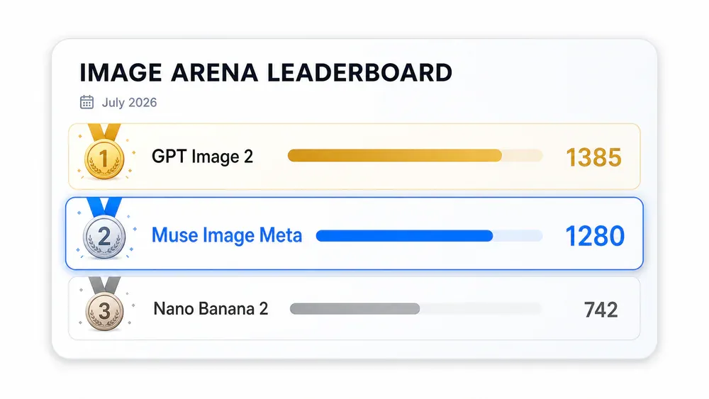 Image Arena Leaderboard tháng 7/2026 - Muse Image đứng #2 với Elo 1280
