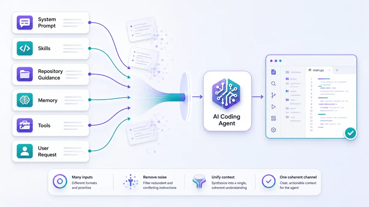 Các lớp context được hợp nhất cho AI coding agent