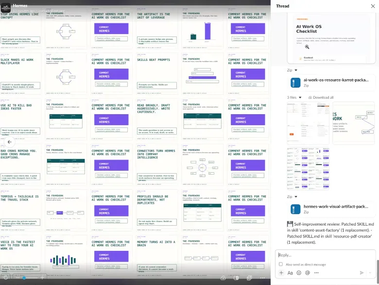 Giao diện Slack minh họa agent truy xuất dữ liệu và hỗ trợ nhiều thành viên trong đội ngũ
