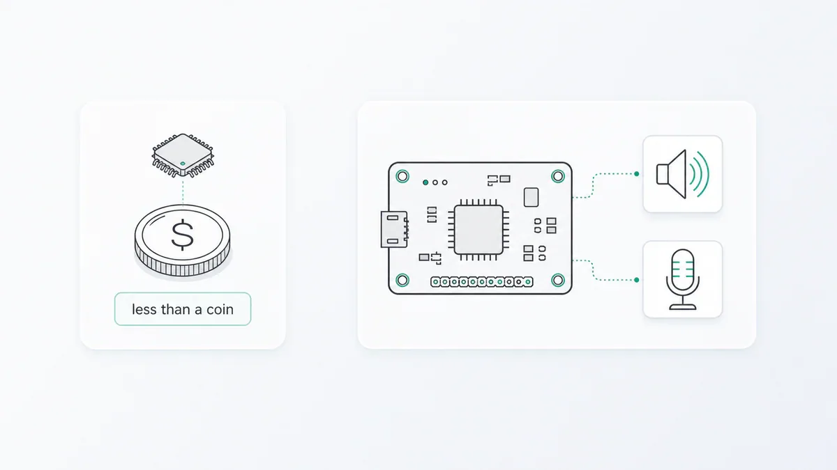 Minh hoạ chip Moonshine Micro nhỏ hơn một đồng xu, tích hợp loa và micro